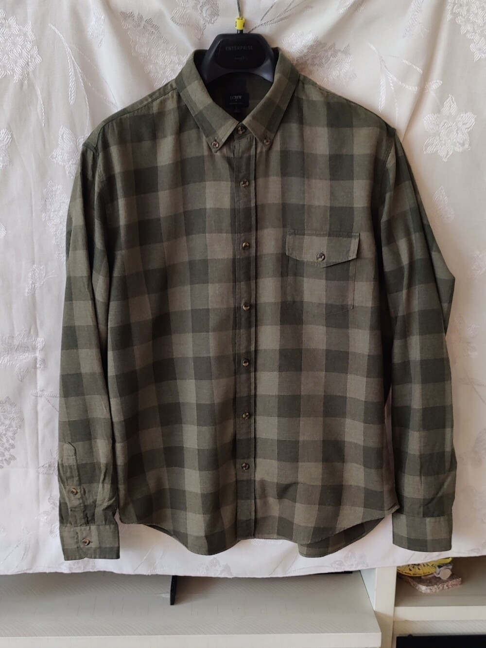 J. Crew Men's Olive and Dark Green Plaid Button-Down Shirt Sz XL